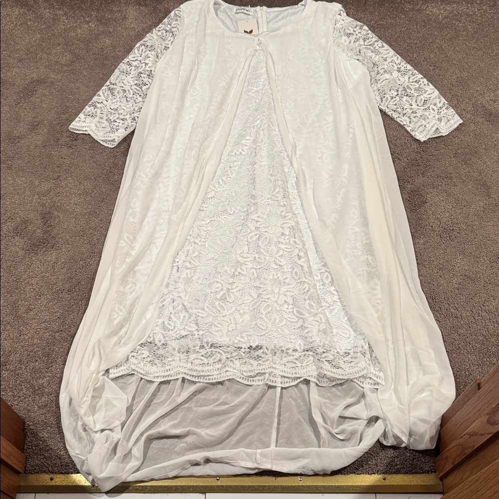 Flycurvy White Lace Chiffon Dress SIZE 3XL